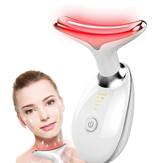 Appareil de massage électrique pour le cou et le visage : 3 modes d'éclairage, raffermissement de la peau avec LED blanc pour un effet lifting et une beauté rayonnante."